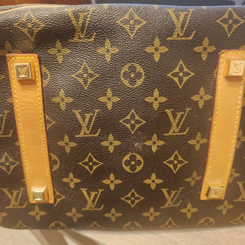 Designer Monogram Brown Leather Drawstring Tote - Luxury Style - Picture 2 of 3